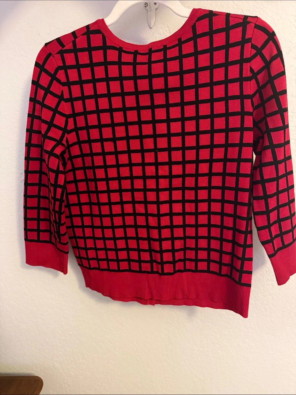Cable & Gauge Red and Black Windowpane Cardigan - Picture 3 of 5